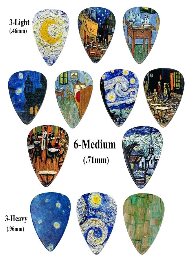 Pick-a-Palooza Impressionist Guitar Picks Gift Set For Guitarist - 12 Pack Light/Medium/Heavy, Custom Collectible Tin, Leather Pick Holder, Custom Drawstring Carry Bag - Image 3